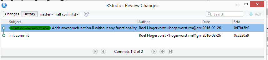 rstudio commit history